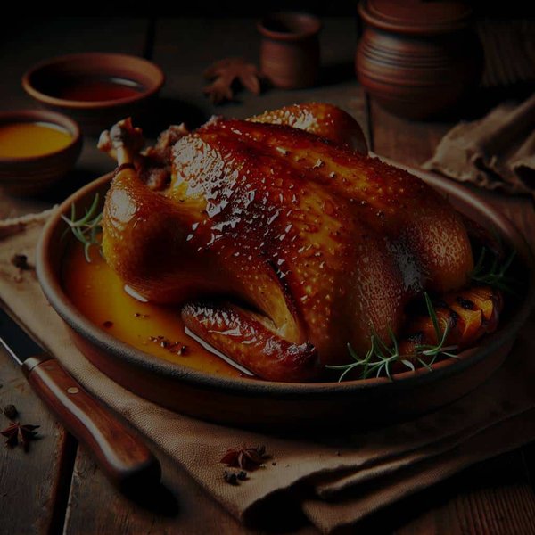 What's the Technique for a Crispy and Moist Roast Duck with Orange Sauce?